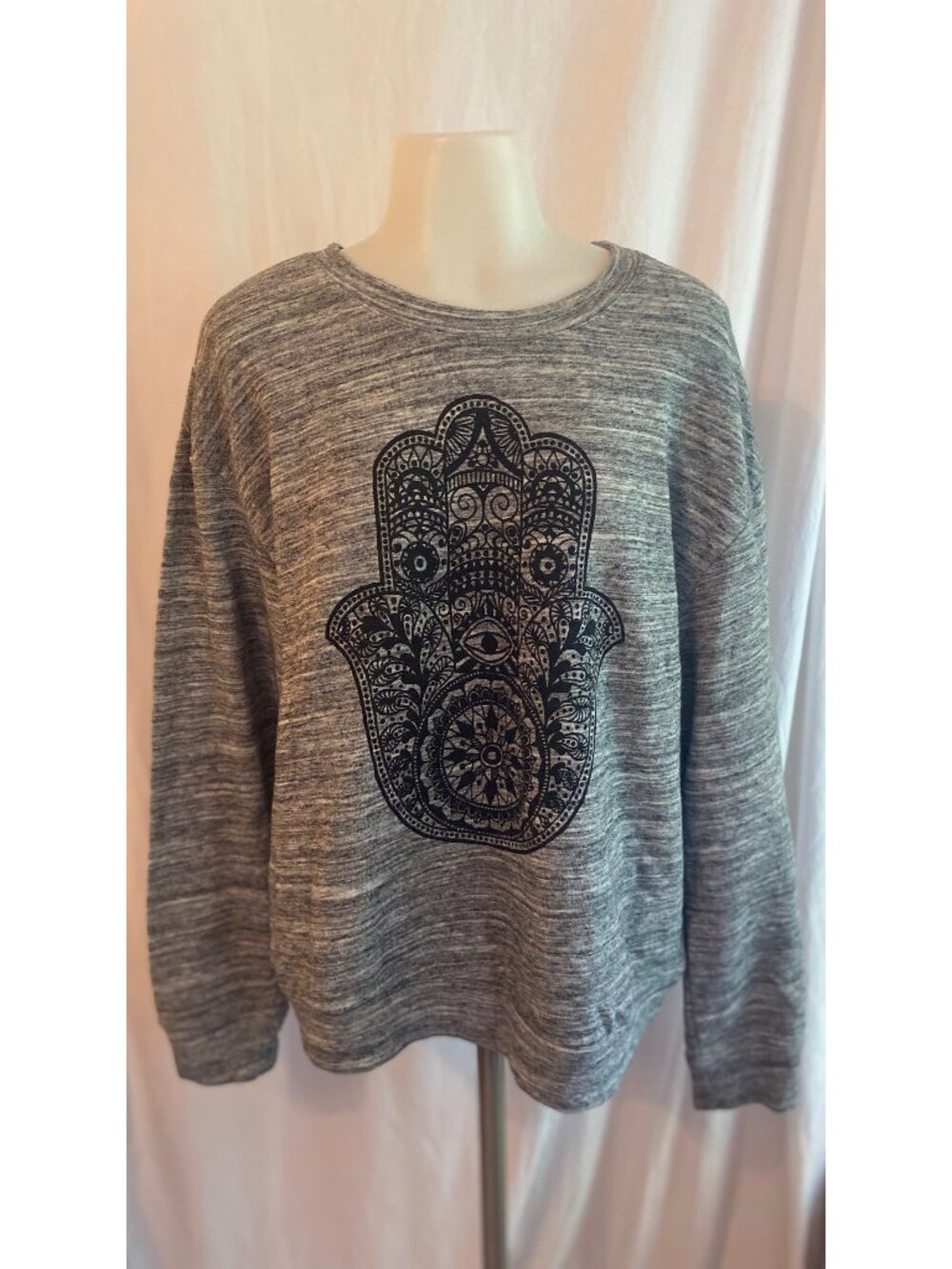 AWAKE Gray Hamsa Hand Graphic Crewneck Sweatshirt